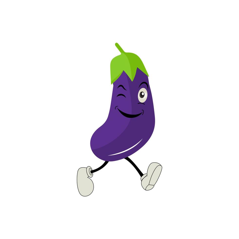 süß Aubergine Charakter Vektor Illustration. eben Aubergine Karikatur Charakter winken. minimal lila Aubergine Obst Design zum Kinder Bücher. Aubergine Karikatur Charakter