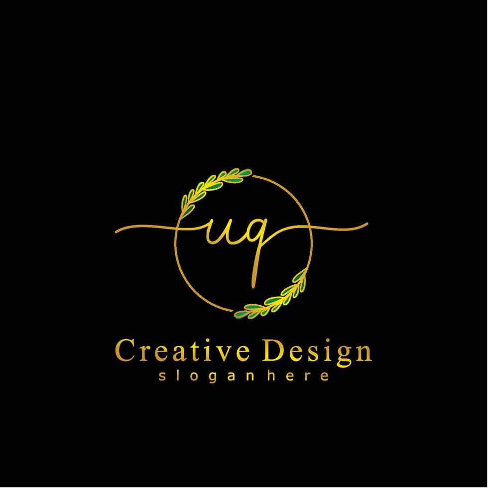 första uq skönhet monogram och elegant logotyp design, handstil logotyp av första signatur, bröllop, mode, blommig och botanisk logotyp begrepp design. vektor