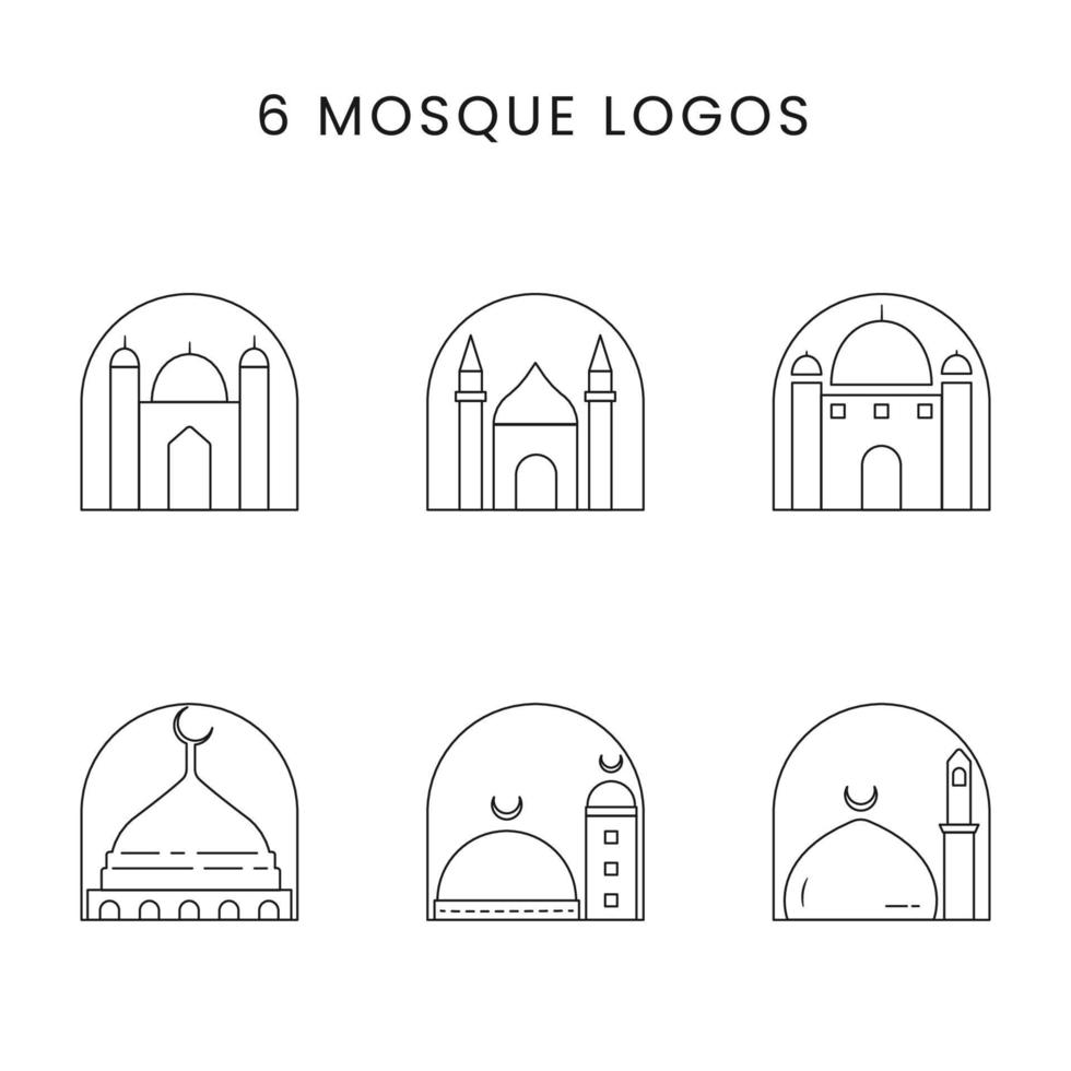 einstellen von sechs Moschee Linie Logos Muslim islamisch Logo Designs minimalistisch Linie Logos vektor