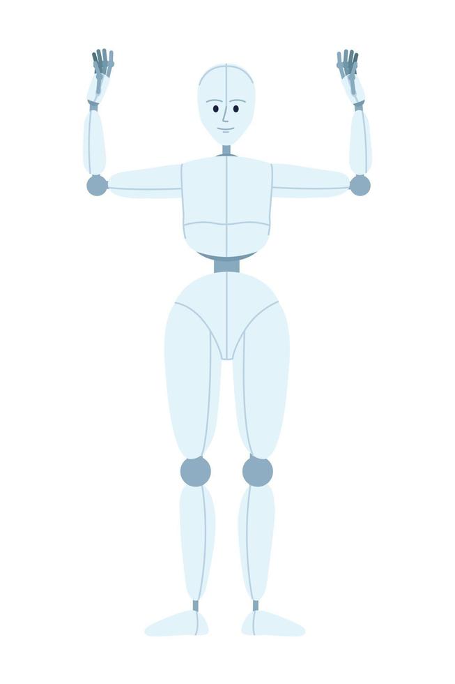 humanoid robot prestanda semi platt Färg vektor karaktär. människolik dansa rörelse. redigerbar full kropp figur på vit. enkel tecknad serie stil fläck illustration för webb grafisk design och animering