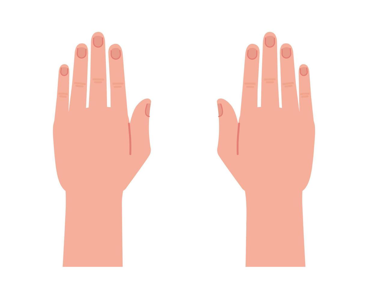 skön mjuk händer med friska naglar semi platt Färg vektor ikon. redigerbar full sized mänsklig kropp delar på vit. enkel tecknad serie stil fläck illustration för webb grafisk design och animering