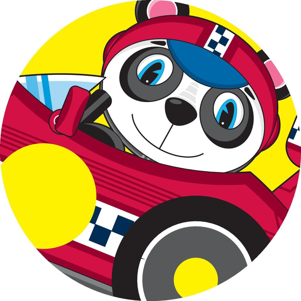 Karikatur Panda Bär Rennen Treiber im Sport Auto vektor