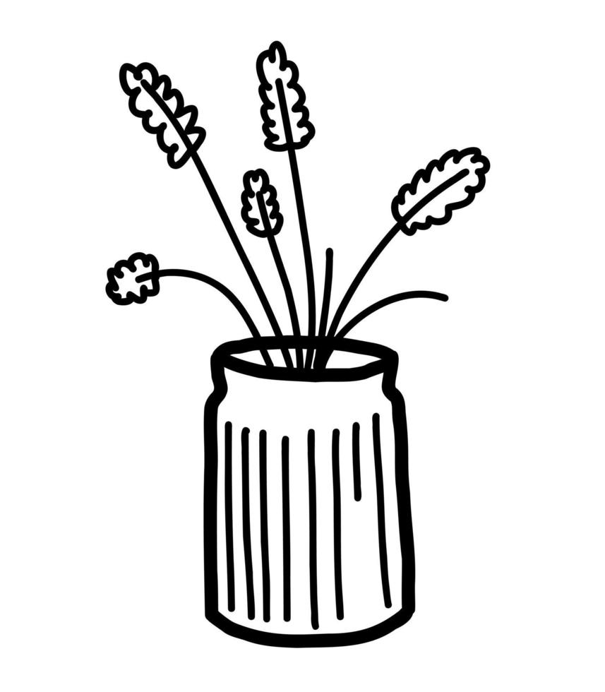 Vase mit Blumen im Gekritzel Stil. einfach Vektor Illustration von Blumentopf