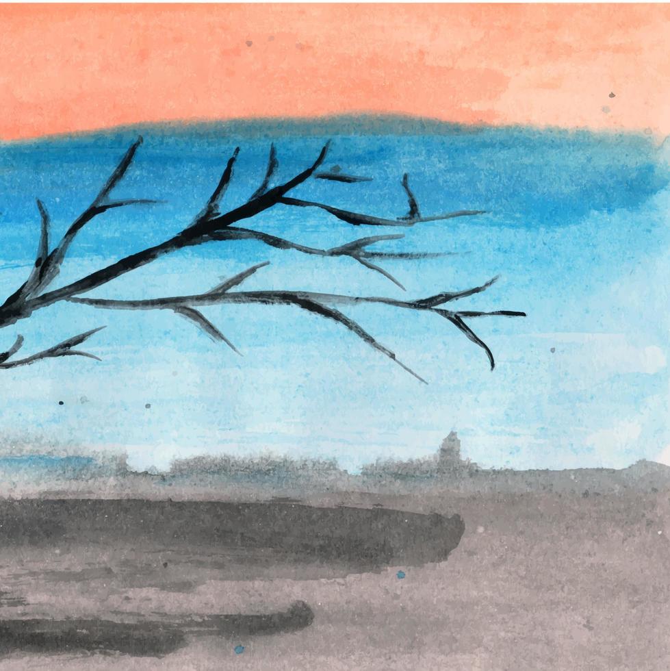 Vektor ein Gemälde von ein Baum Ast mit das Himmel im das Hintergrund. modern Vektor Aquarell Hintergrund. bunt Hintergrund