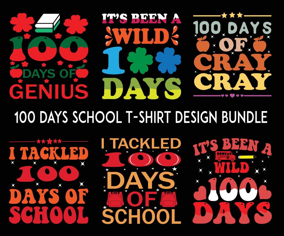 100 dagar av skola t skjorta design bunt vektor