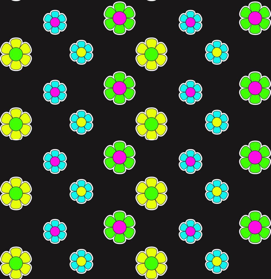 groovig Muster Neon- Hippie Blume auf schwarz Hintergrund. vektor