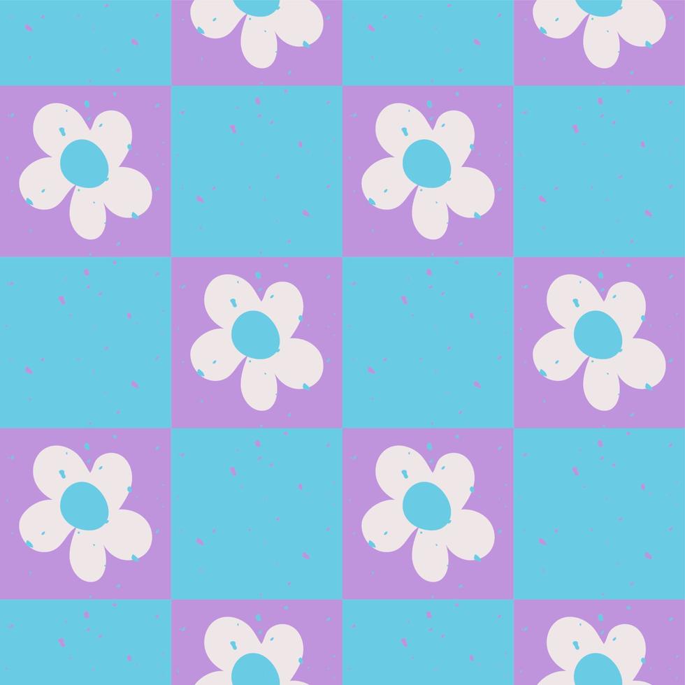 groovig Muster texturiert Gänseblümchen Blumen. retro Blau kariert Hintergrund mit Gänseblümchen vektor