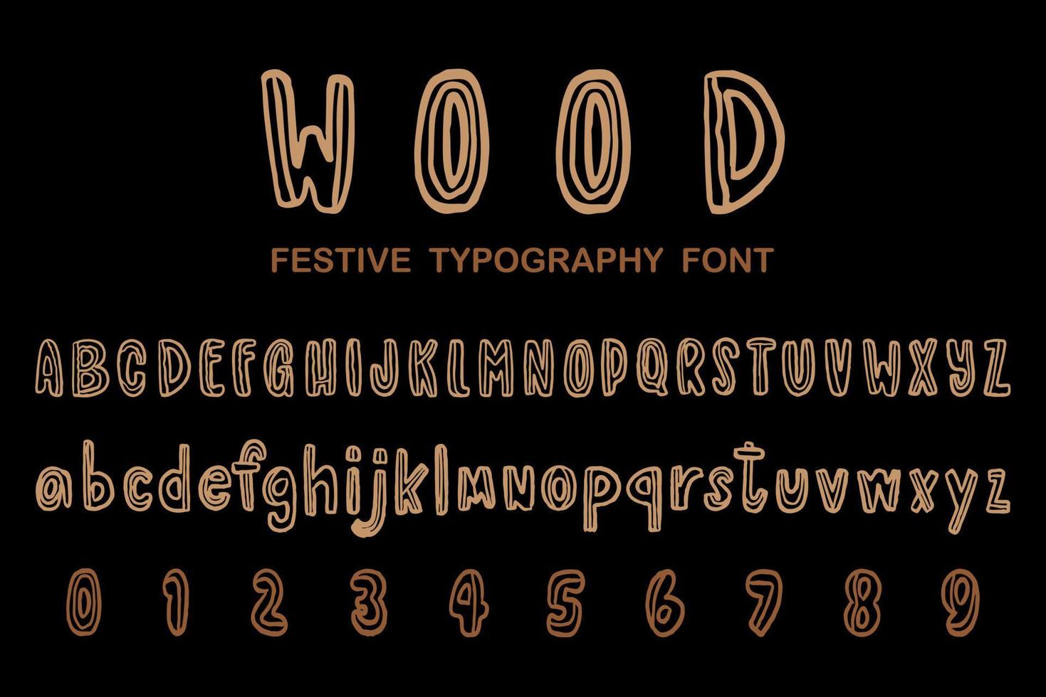 trä festlig typografi font, alfabet brev och tal vektor och illustration