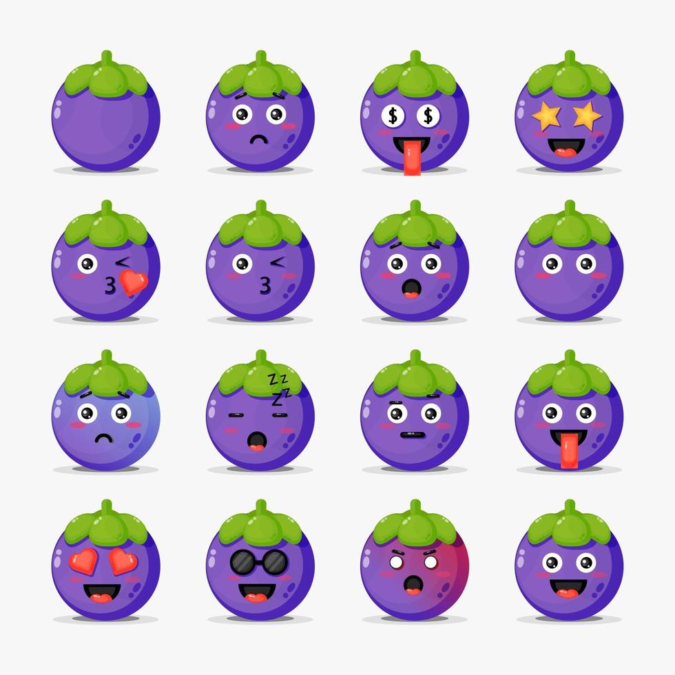 süße Mangostan mit Emoticons gesetzt vektor