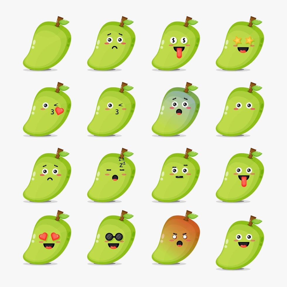 süße Mango mit Emoticons gesetzt vektor