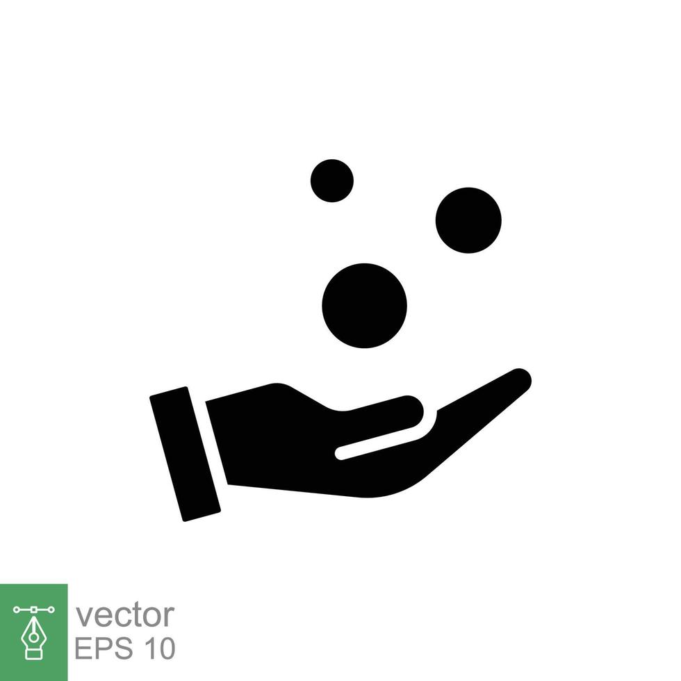 Geld auf Hand, erhalten Glyphe Symbol Konzept. einfach solide Stil Hand und Münzen zum Netz Vorlage und App. schwarz Silhouette Symbol. Vektor Illustration isoliert auf Weiß Hintergrund. eps 10.