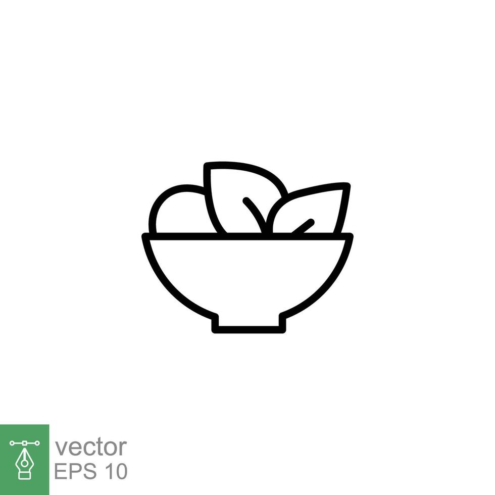 sallad ikon. enkel översikt stil. organisk mat i skål, hälsa, grönsaker, tallrik, restaurang begrepp. tunn linje symbol. vektor illustration isolerat på vit bakgrund. eps 10.
