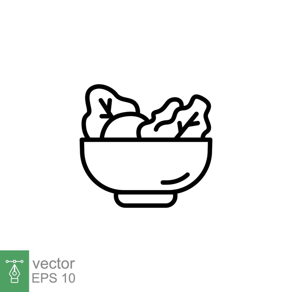 Salat Symbol. einfach Gliederung Stil. organisch Essen im Schüssel, Gesundheit, Gemüse, Platte, Restaurant Konzept. dünn Linie Symbol. Vektor Illustration isoliert auf Weiß Hintergrund. eps 10.