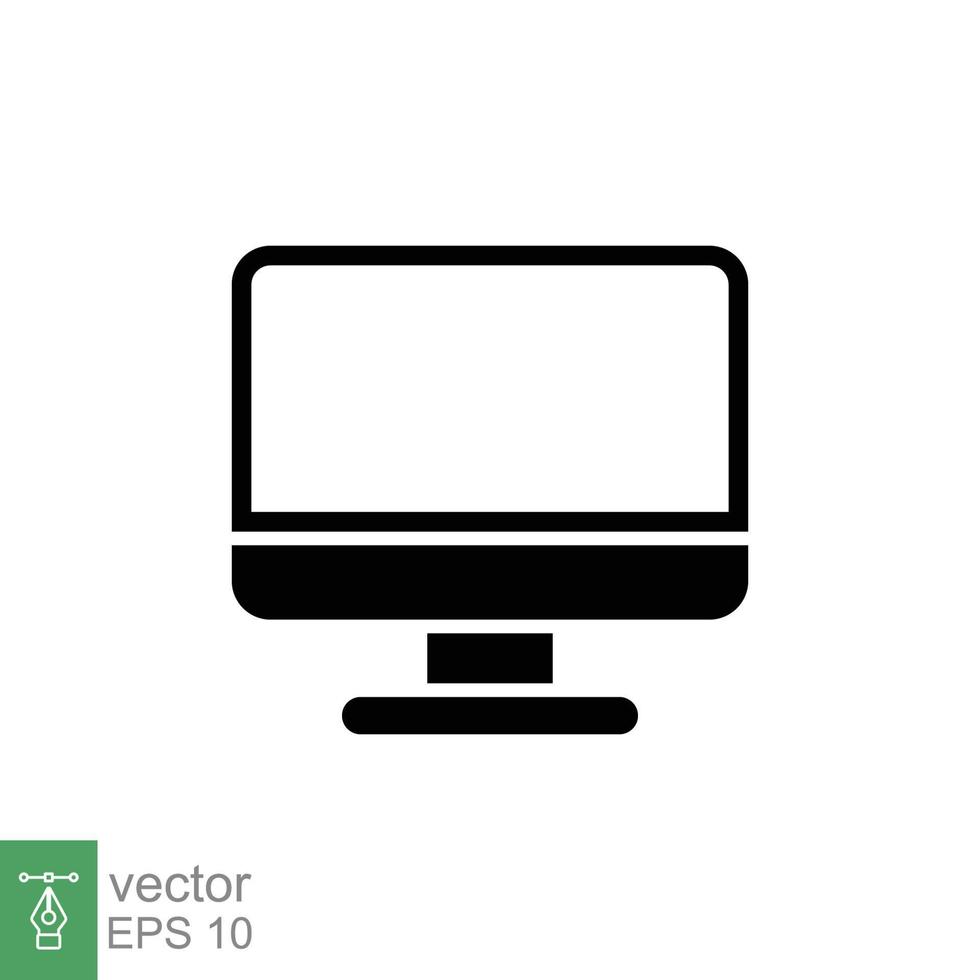 pc övervaka ikon. enkel fast stil. skärm, tv, skrivbordet dator visa begrepp. svart silhuett, glyf symbol. vektor illustration isolerat på vit bakgrund. eps 10.