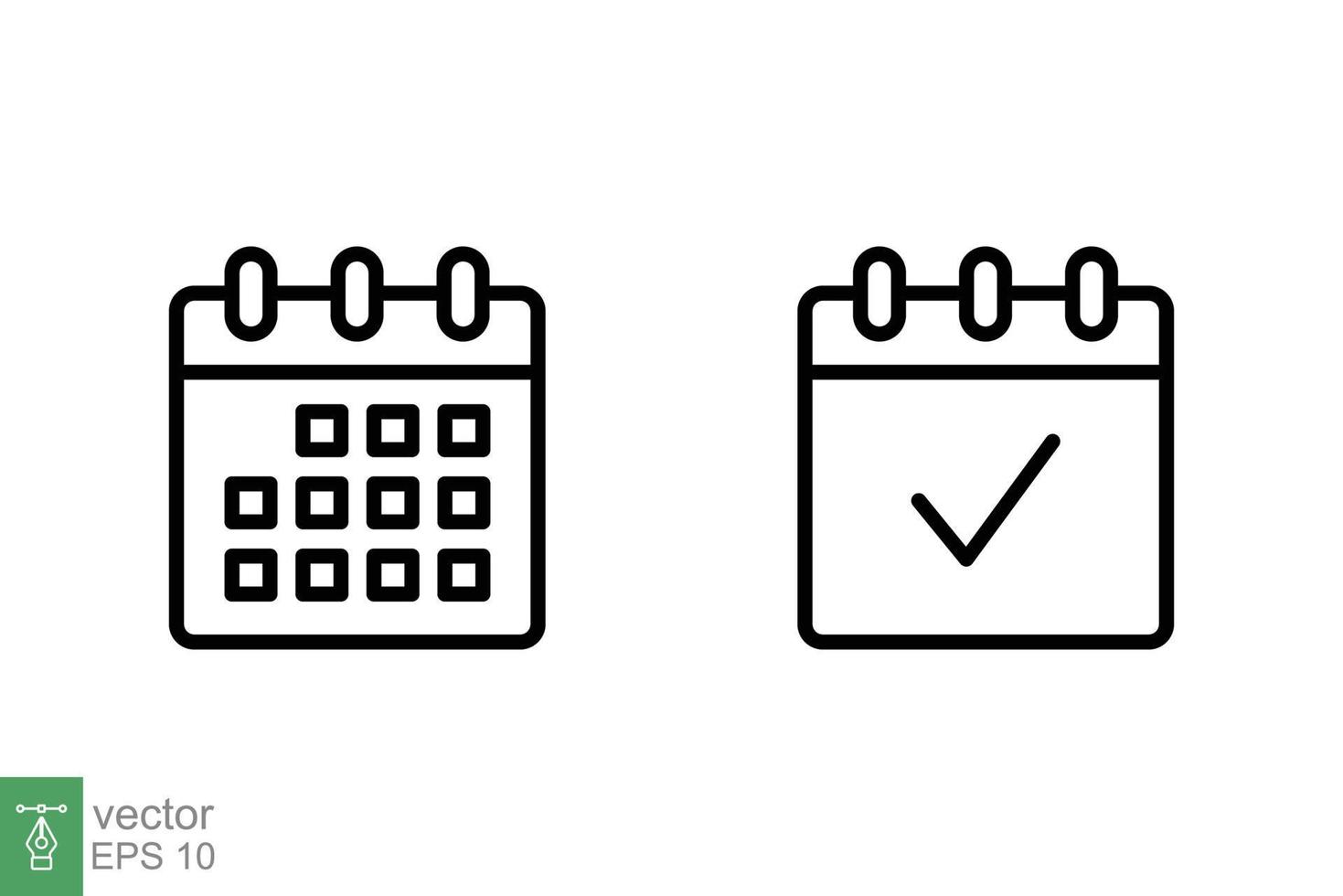 kalender linje ikon. enkel översikt stil. datum, planerare, piktogram, dag, månad, schema, tid händelse arrangör symbol begrepp. vektor illustration isolerat på vit bakgrund. eps 10.