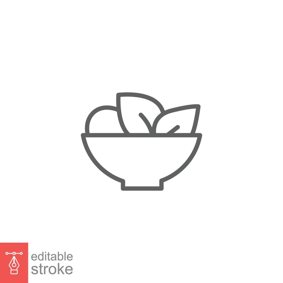 sallad ikon. enkel översikt stil. organisk mat i skål, hälsa, grönsaker, tallrik, restaurang begrepp. tunn linje symbol. vektor illustration isolerat på vit bakgrund. redigerbar stroke eps 10.