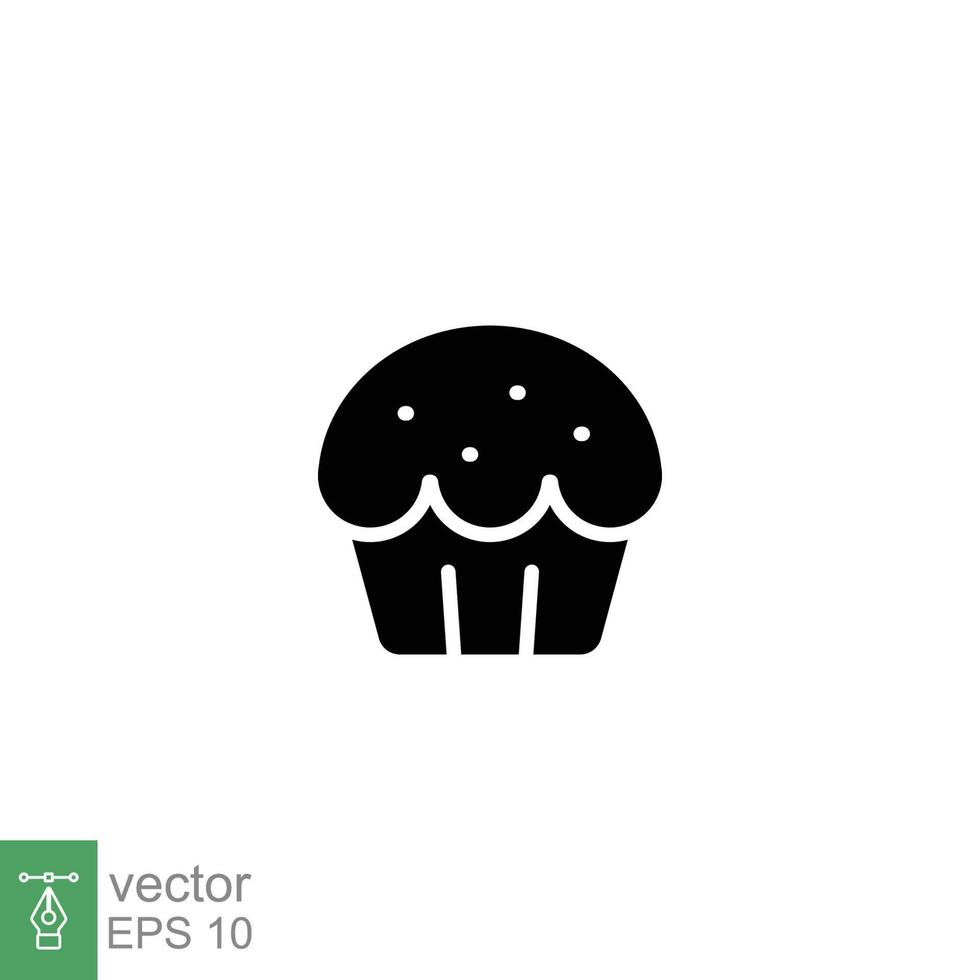 muffin ikon. enkel fast stil. bageri, kaka, efterrätt, muffin, kök, restaurang begrepp. svart silhuett, glyf symbol. vektor illustration isolerat på vit bakgrund. eps 10.