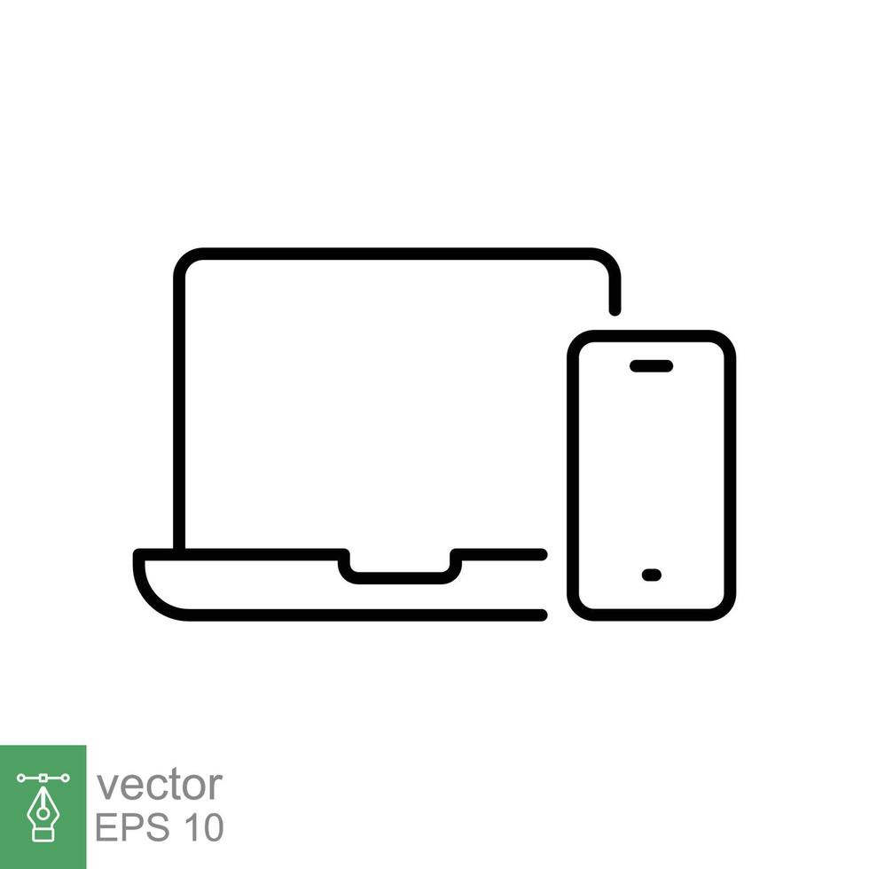 Laptop und Handy, Mobiltelefon Telefon Linie Symbol. einfach Gliederung Stil. Schreibtisch, Gerät, Bildschirm, Anzeige, Smartphone, reaktionsschnell Konzept. Vektor Illustration isoliert auf Weiß Hintergrund. eps 10.