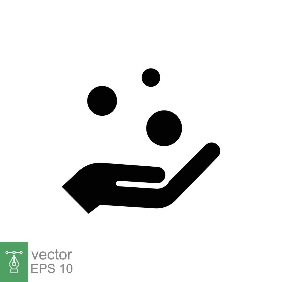 Geld auf Hand, erhalten Glyphe Symbol Konzept. einfach solide Stil Hand und Münzen zum Netz Vorlage und App. schwarz Silhouette Symbol. Vektor Illustration isoliert auf Weiß Hintergrund. eps 10.