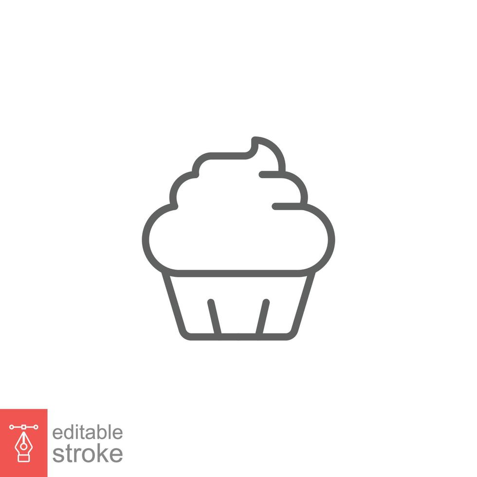 muffin ikon. enkel översikt stil. bageri, kaka, efterrätt, muffin, kök, restaurang begrepp. tunn linje symbol. vektor illustration isolerat på vit bakgrund. redigerbar stroke eps 10.