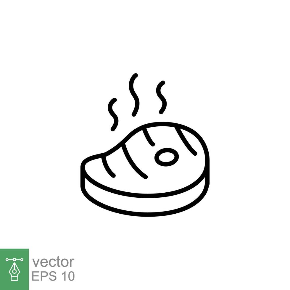 Fleisch Symbol. einfach Gliederung Stil. Steak Rindfleisch, Essen, Grill, Mahlzeit, Grill, Küche, Restaurant Konzept. dünn Linie Symbol. Vektor Illustration isoliert auf Weiß Hintergrund. eps 10.