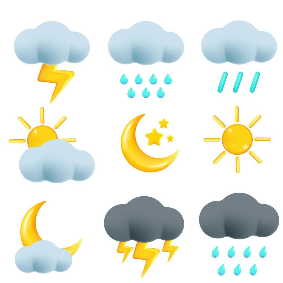 3d Wetter Symbol zum Netz süß realistisch Symbol einstellen Wolke Wetter vektor