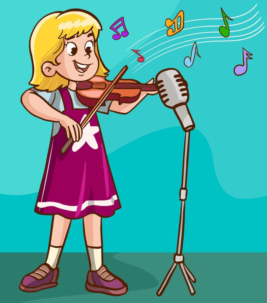 Kinder spielen Violine Karikatur Vektor