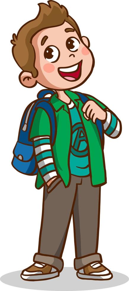 glücklich süß Kind Junge bereit zu gehen zu Schule Karikatur Vektor