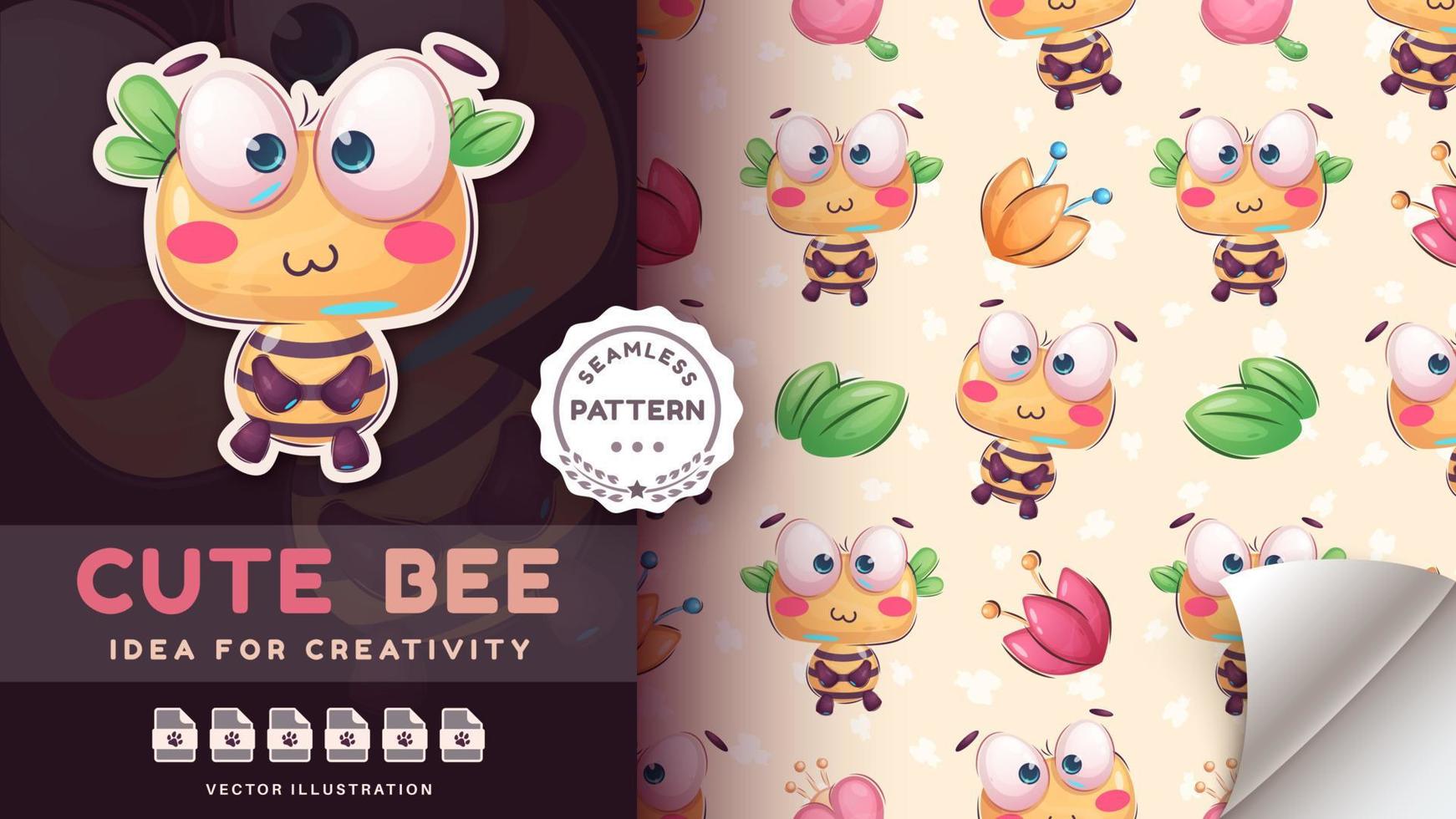 Aufkleber Karikatur Charakter bezaubernd Biene, ziemlich Tier Idee zum drucken T-Shirt, Poster und Kinder Umschlag, Postkarte. süß Hand gezeichnet Stil Wespe. vektor