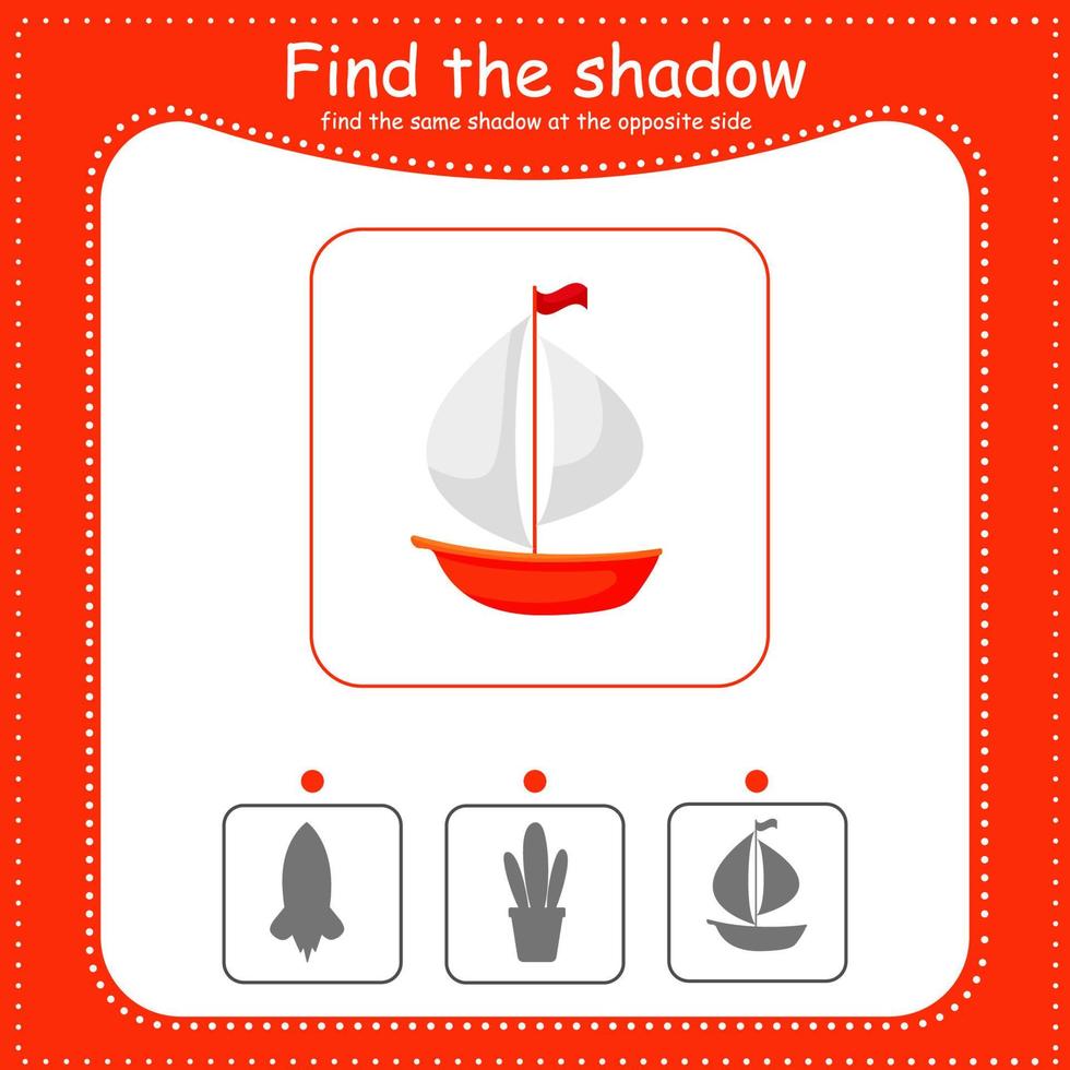 finden das richtig Schatten. lehrreich Spiel zum Kinder. Karikatur Vektor Illustration. Segelboot