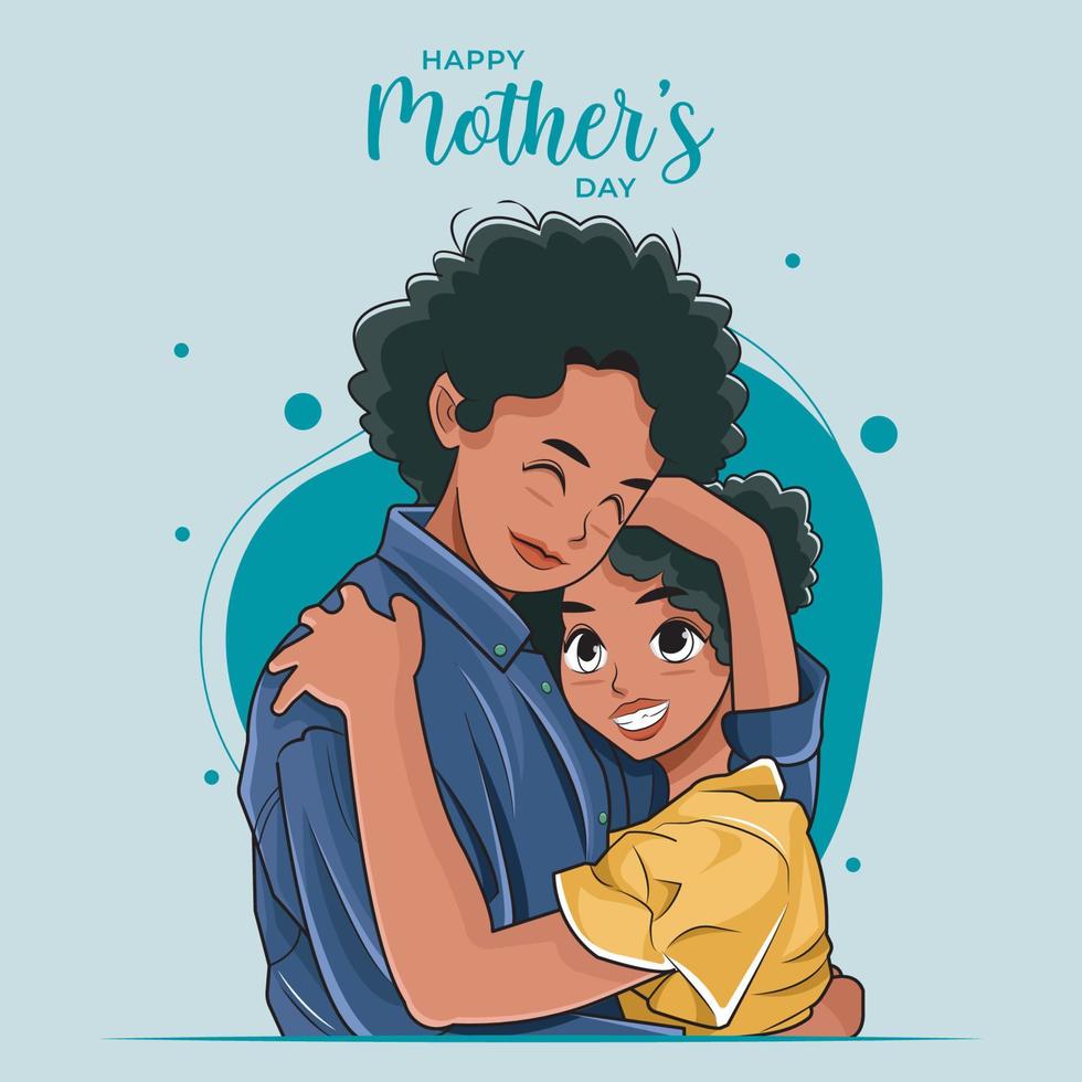 glücklich Mutter Tag. afrikanisch amerikanisch Mutter und Tochter Sein zärtlich beim Zuhause Vektor Illustration Profi herunterladen
