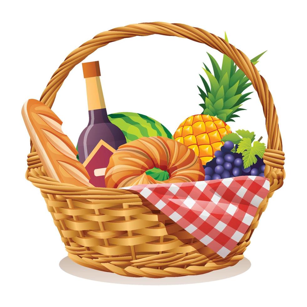 korg- picknick korg med mat och dryck vektor illustration