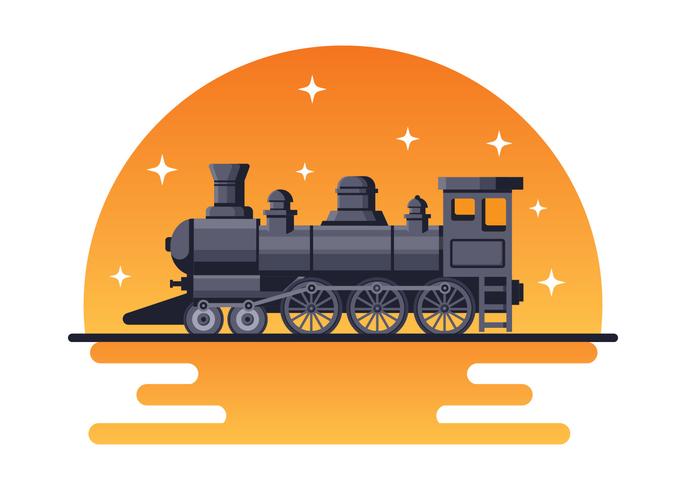 Lokomotive mit Sonnenuntergang Hintergrund vektor