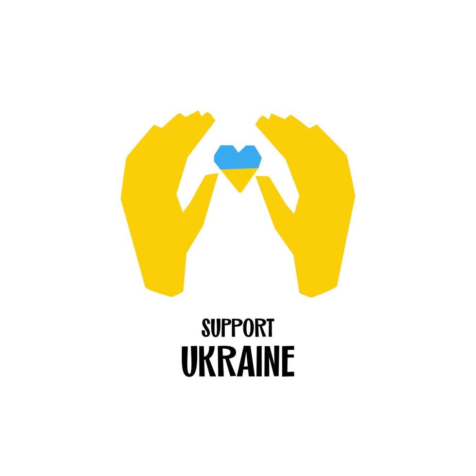 Stöd ukraina symbol illustration hjärta i händer i nationell Färg blå och gul isolerat vektor