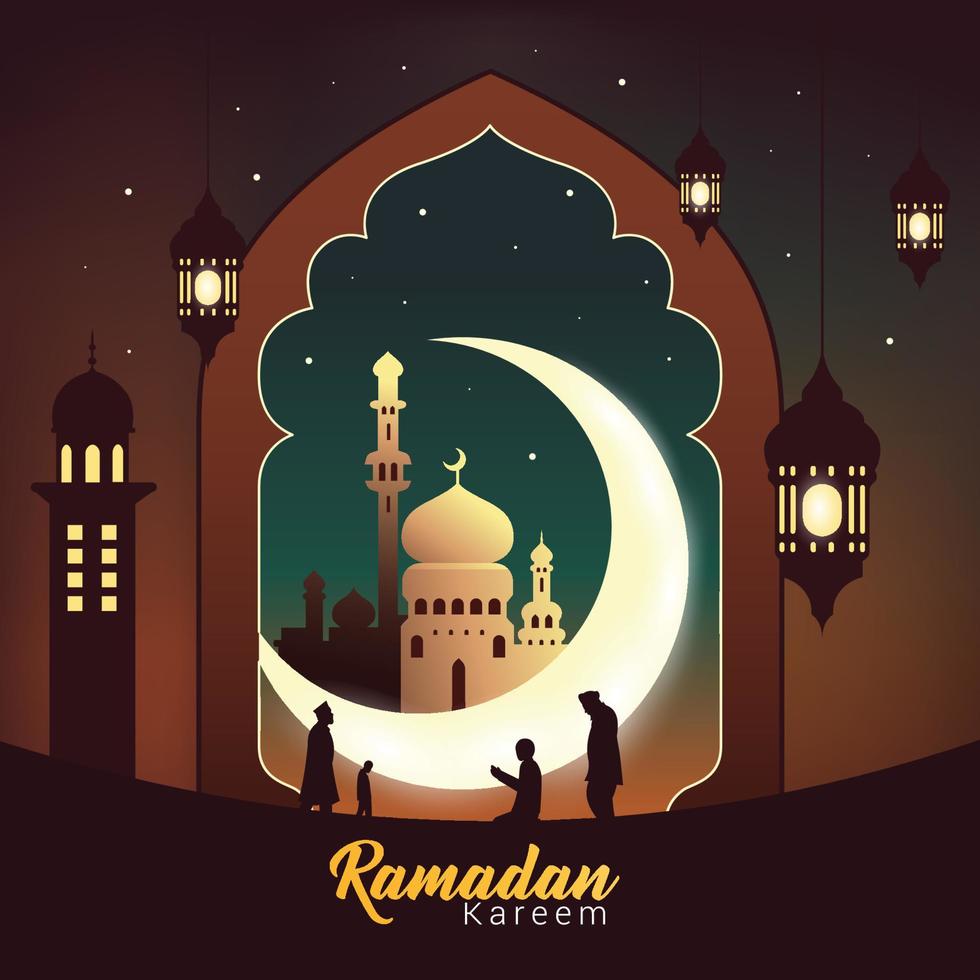 ramadan kareem baner med halvmåne, lykta och moské vektor illustration. bra för hälsning kort, baner, affisch och flygblad