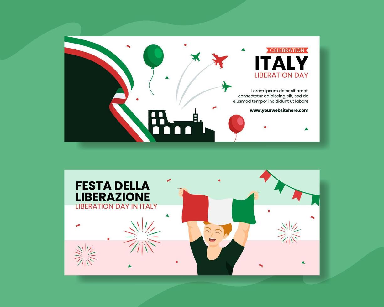 Italien Befreiung Tag horizontal Banner eben Karikatur Hand gezeichnet Vorlagen Hintergrund Illustration vektor