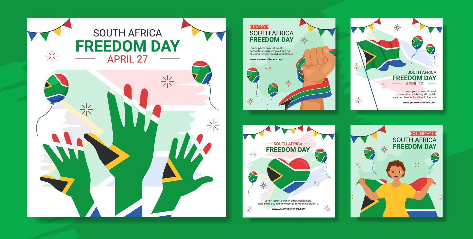 Lycklig söder afrika frihet dag social media posta platt tecknad serie hand dragen mallar illustration vektor