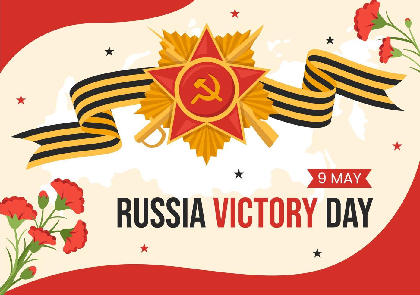ryska seger dag på Maj 9 illustration med medalj stjärna av de hjälte och bra patriotisk krig i platt tecknad serie hand dragen för landning sida mallar vektor