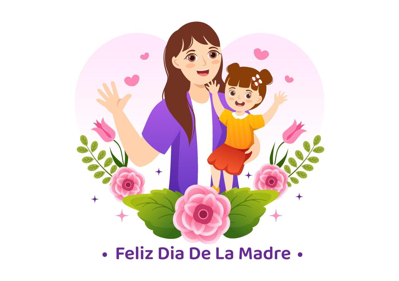feliz dia de la Madre Illustration mit feiern glücklich Mutter Tag und süß Kinder im eben Karikatur Hand gezeichnet zum Netz Banner oder Landung Seite Vorlagen vektor
