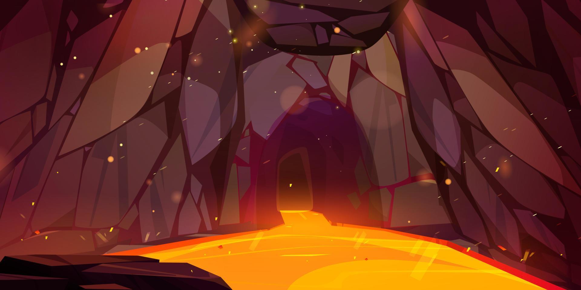 Höhle mit geschmolzen Lava und Funke Spiel Hintergrund vektor