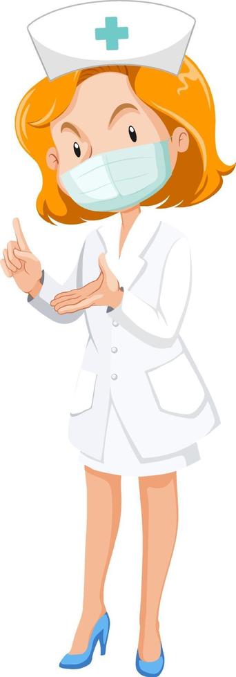 kvinnlig sjuksköterska i uniform bär mask seriefigur vektor