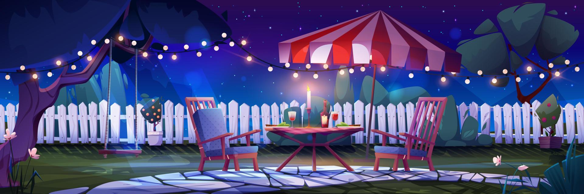 natt bakgård med romantisk fest för två vektor