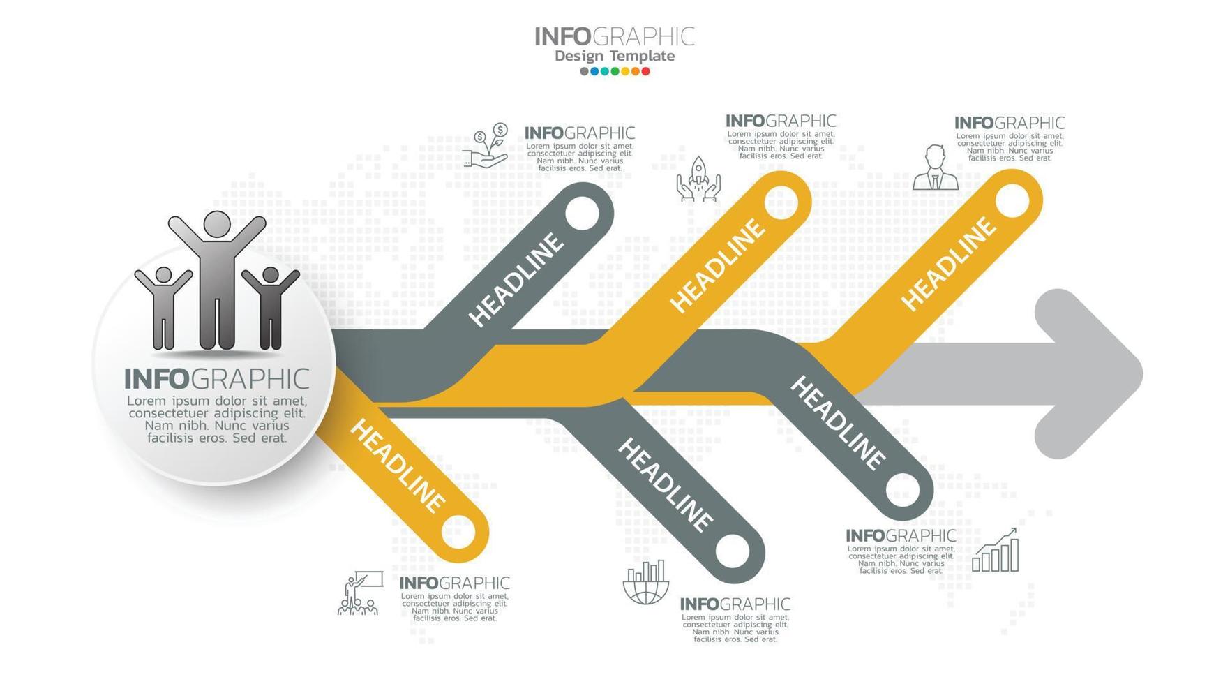 Timeline-Infografik-Vektor mit 6 Schritten kann für das Webdesign des Workflow-Layout-Diagramms des Jahresberichts verwendet werden. vektor