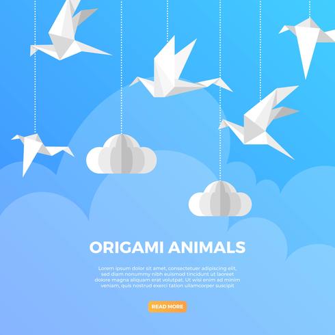 Flat Origami Djur Fågel Med Modern Minimalistisk Bakgrund Vektor Illustration