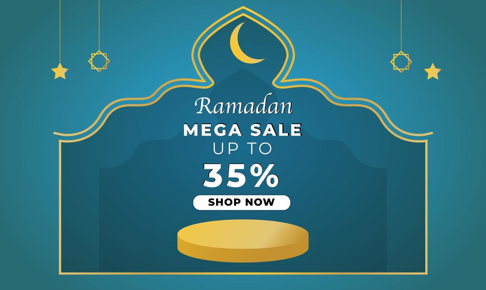 Ramadan Verkauf Banner Vorlage mit golden Podium und Mond. Vektor Illustration