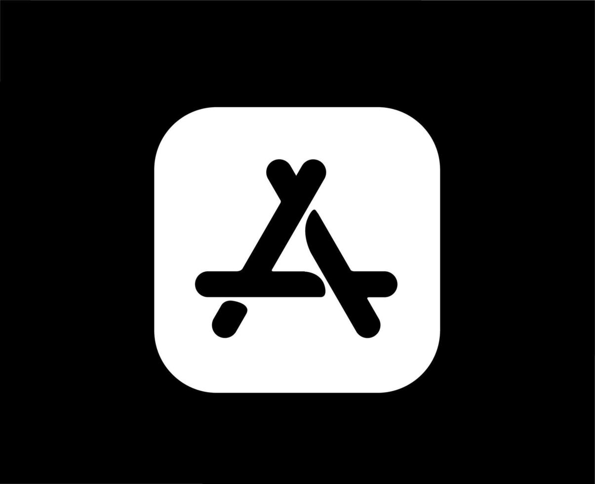 App Geschäft Logo Symbol Software Apfel Telefon Symbol Weiß Design Handy, Mobiltelefon Vektor Illustration mit schwarz Hintergrund