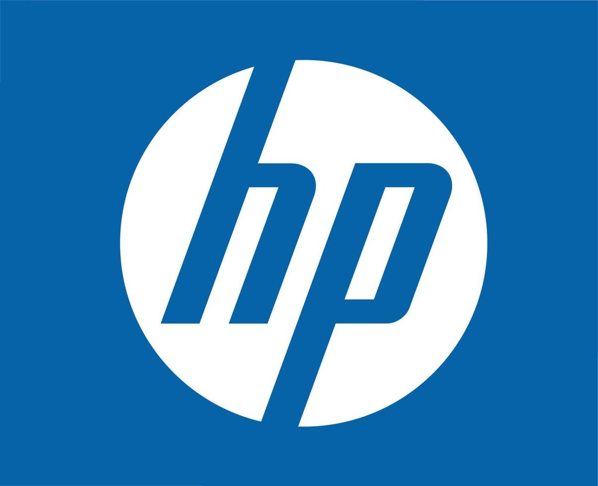 hp Marke Symbol Laptop Logo Weiß Design USA Computer Vektor Illustration mit Blau Hintergrund