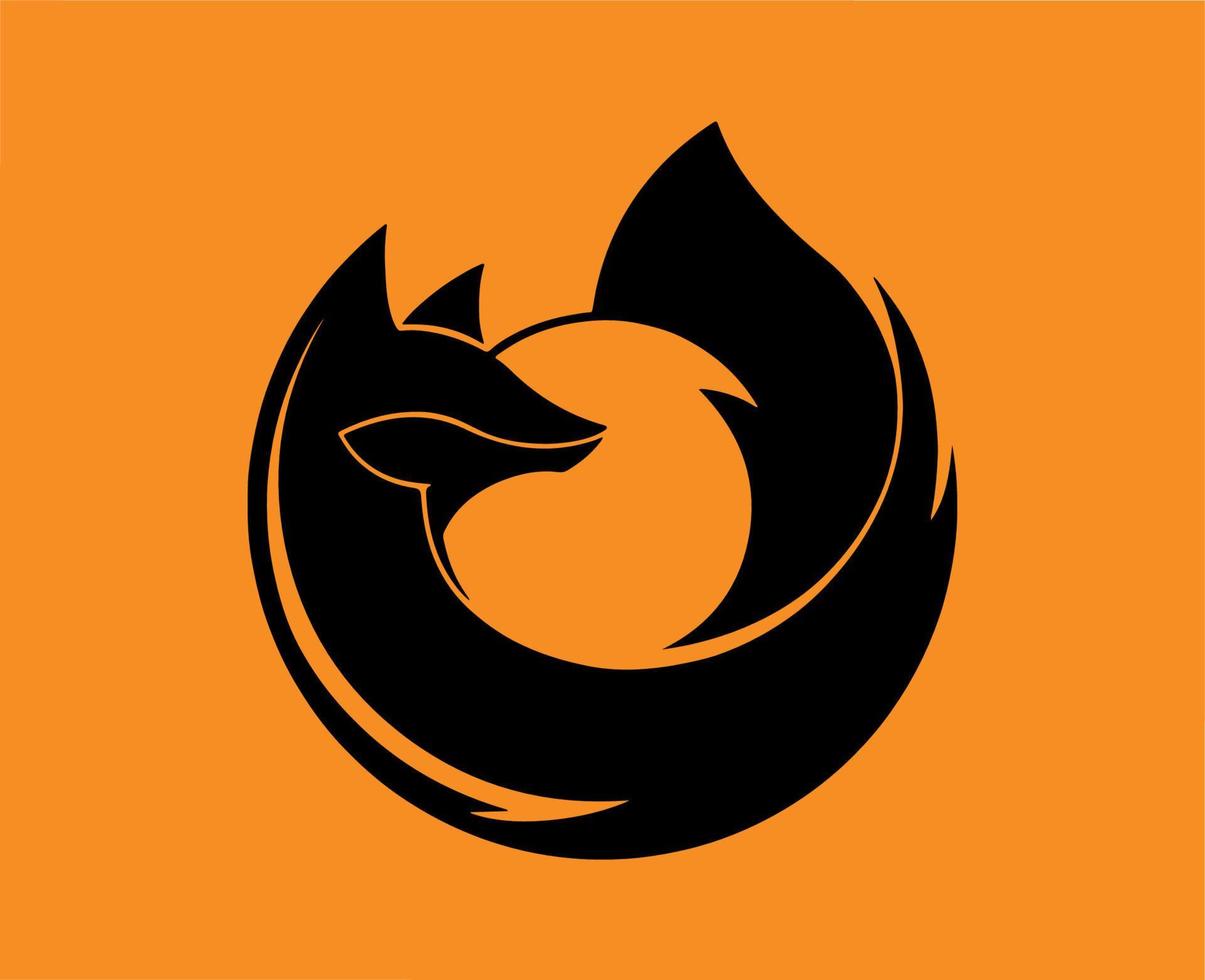 mozilla Firefox varumärke logotyp symbol svart design browser programvara vektor illustration med orange bakgrund