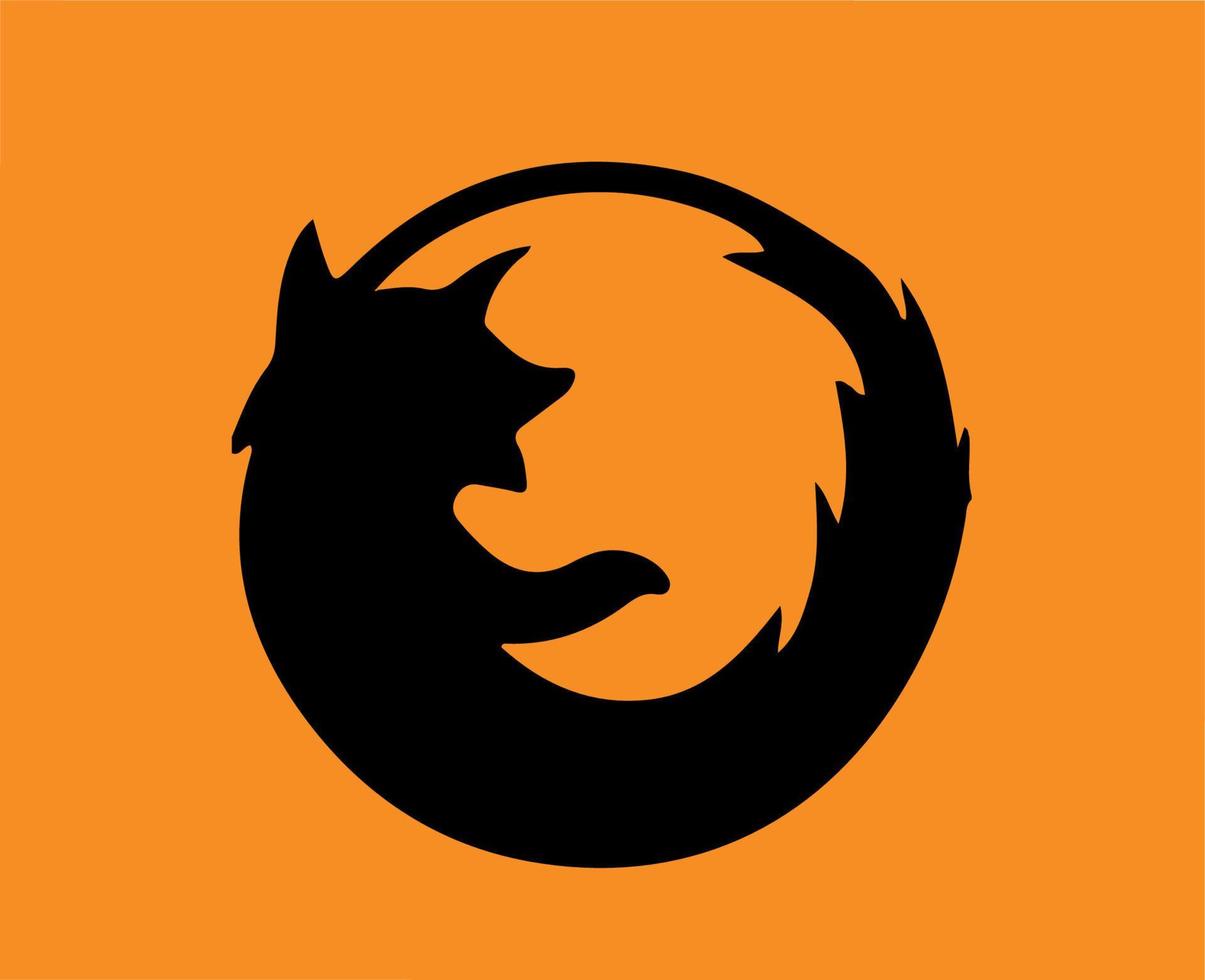 mozilla Firefox browser varumärke logotyp symbol svart design programvara illustration vektor med orange bakgrund