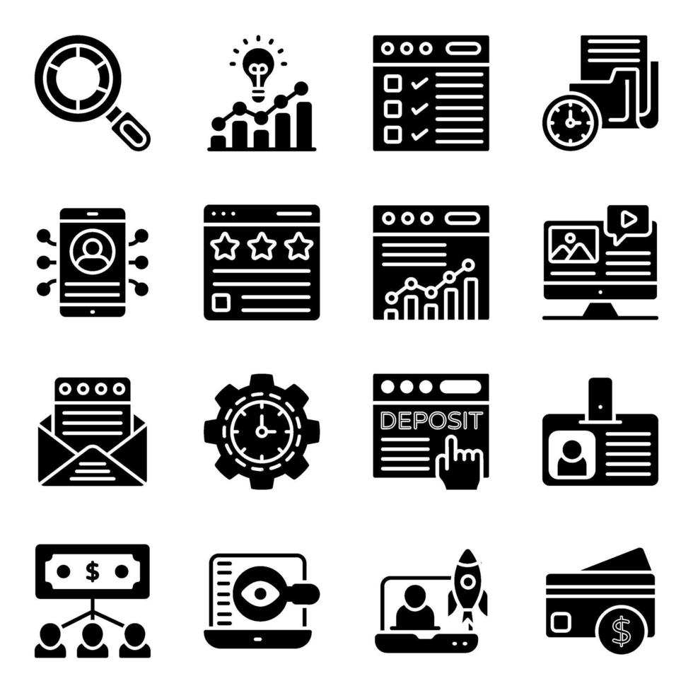 Business- und Datenanalyse-Solid-Icons-Pack vektor